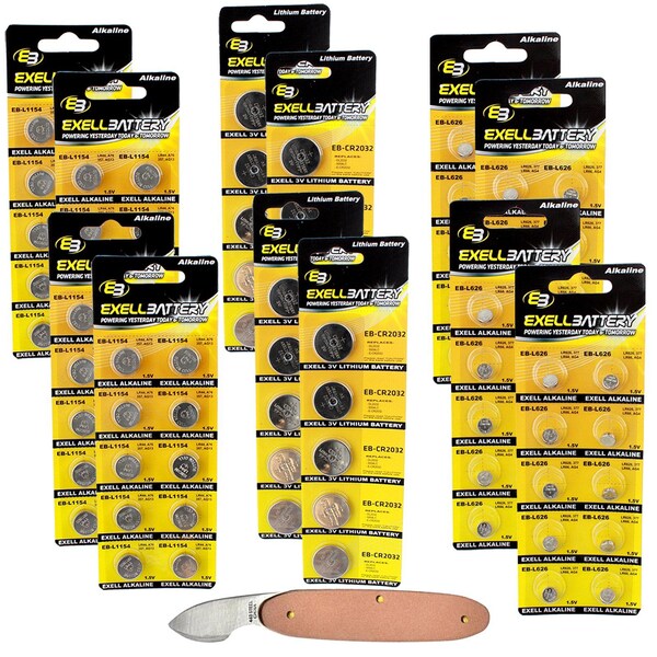 Exell Battery 101pc Essential Batteries Kit CR2032 L1154 L626 & Watch Opener - EB-KIT-141