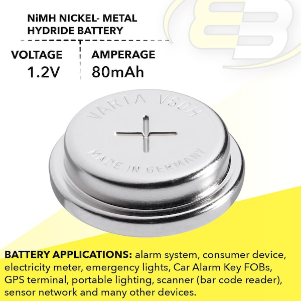 Varta V80H 1.2V 80mAh Button Battery 55608101501 For GPS terminal, GPS-Tracker - V80H