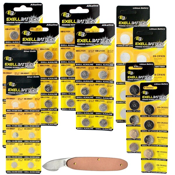 Exell Battery 81pc Essential Batteries Kit L1154 L1131 CR1616 CR2032 SR927 & Watch Opener - EB-KIT-125