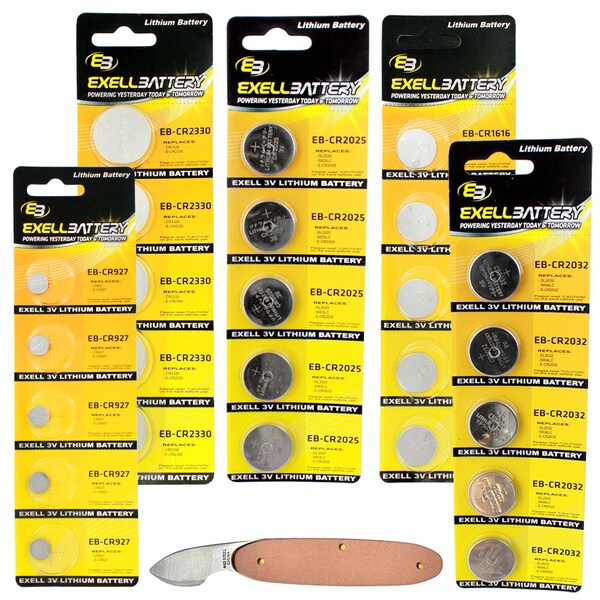 Exell Battery 26pc Essential Batteries Kit CR2032 CR927 CR2025 CR1616 CR2330 & Watch Opener - EB-KIT-122