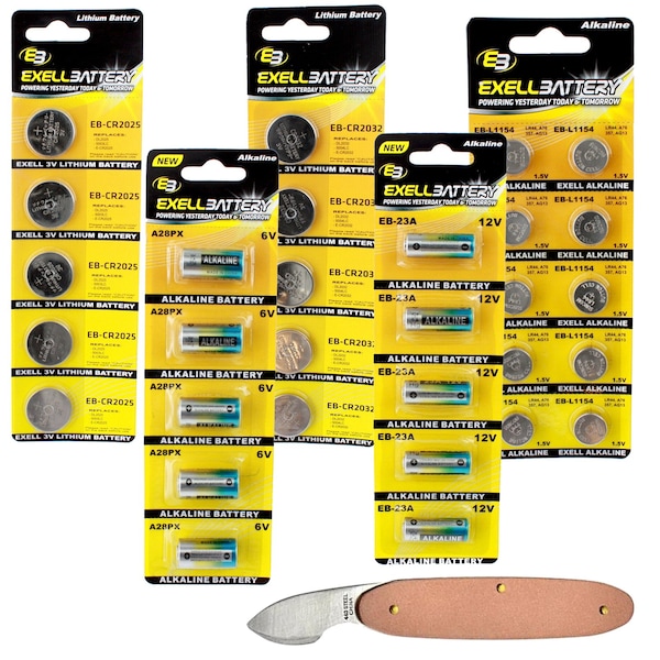 Exell Battery 31pc Essential Battery Kit Includes A28PX A23 CR2032 CR2025 L1154 & Watch Opener - EB-KIT-102