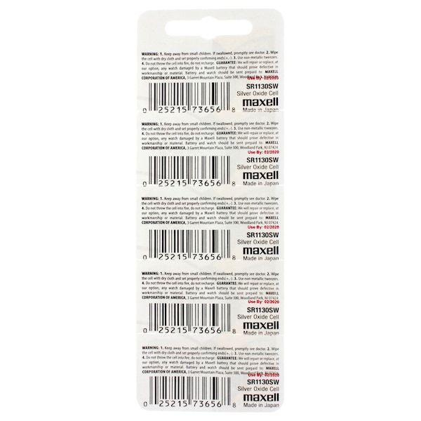 Maxell Silver Oxide Watch Battery SR1130SW Low Drain Replaces 390, PK 5 - SR1130SW