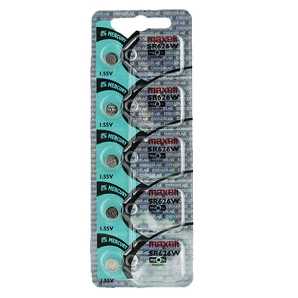 Maxell Silver Oxide SR626W High Drain Watch Battery Replaces 376, V376, 619, PK 5 - SR626W