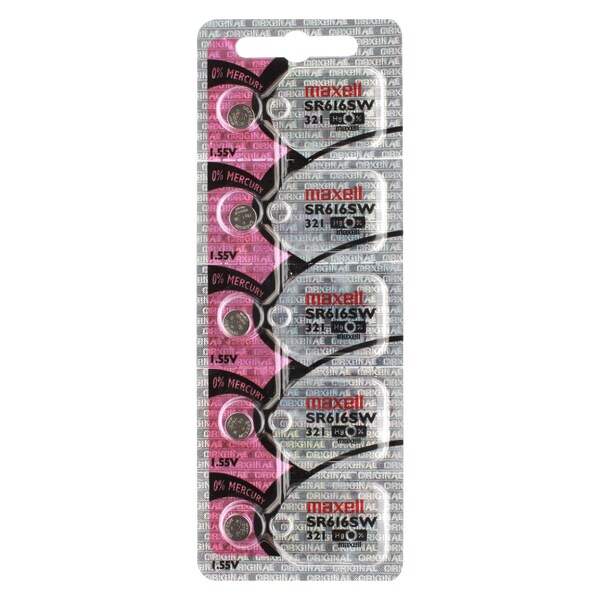 Maxell Silver Oxide Watch Battery SR616SW Low Drain Replaces 321, PK 5 - SR616SW