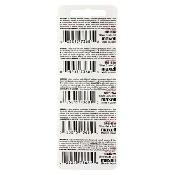 Maxell Silver Oxide Watch Battery SR616SW Low Drain Replaces 321, PK 5 - SR616SW