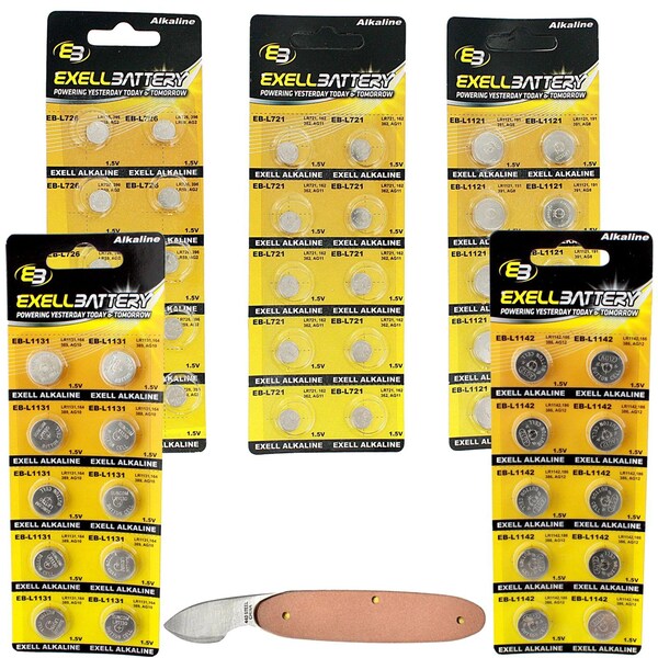 Exell Battery 51pc Essential Batteries Kit L1131 L1121 L1142 L726 L721 & Watch Opener - EB-KIT-116