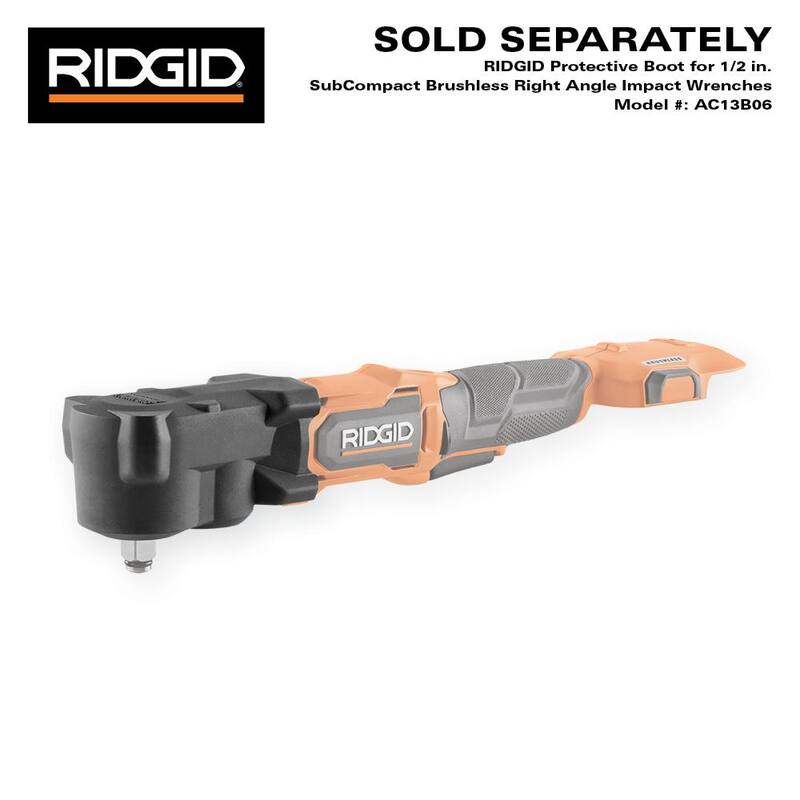 Llave de impacto inalámbrica subcompacta RIDGID 18V sin escobillas de 1/2 pulgadas en ángulo recto con batería de salida máxima de 2.0 Ah y cargador - R8721B-AC840020-AC86093N