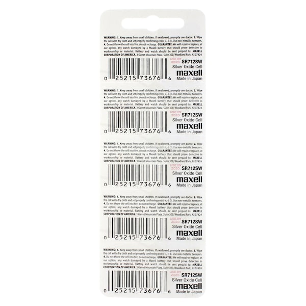 Maxell Silver Oxide Watch Battery SR712SW Low Drain Replace SB-DH, PK 5 - SR712SW