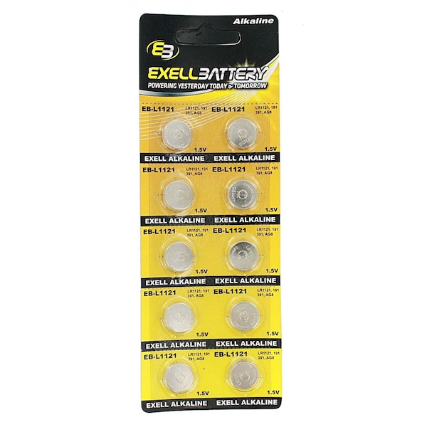 Exell Battery 10p Exell Alkaline 1.5V Watch Battery Replaces AG8 LR1120 391 - EB-L1121