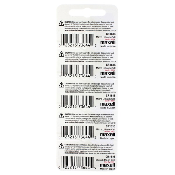 Maxell 3V Lithium Coin Cell Battery CR1616 Replaces DL1616, BR1616, PK 5 - MCR1616