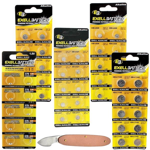 Exell Battery 51pc Essential Batteries Kit L626 L621 L1142 L754 L521 & Watch Opener - EB-KIT-117