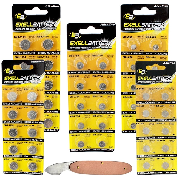 Exell Battery 51pc Essential Batteries Kit L626 L921 L1154 L754 L1131 & Watch Opener - EB-KIT-118