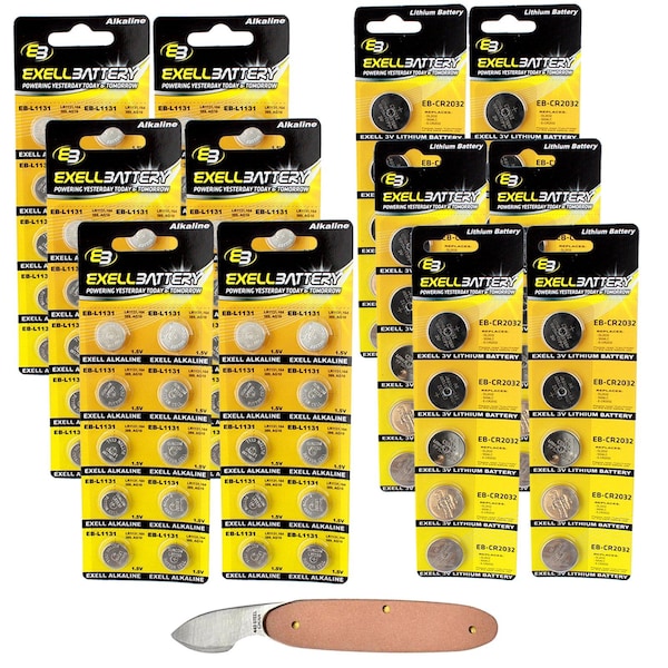Exell Battery 101pc Essential Batteries Kit CR2032 L1131 & Watch Opener - EB-KIT-143