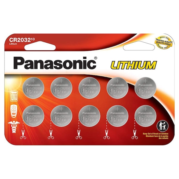 Panasonic 3V Coin Cell Battery Replaces ECR2016, BR2016, 208-202, 208-204, PK 10 - CR2016PA/10BW
