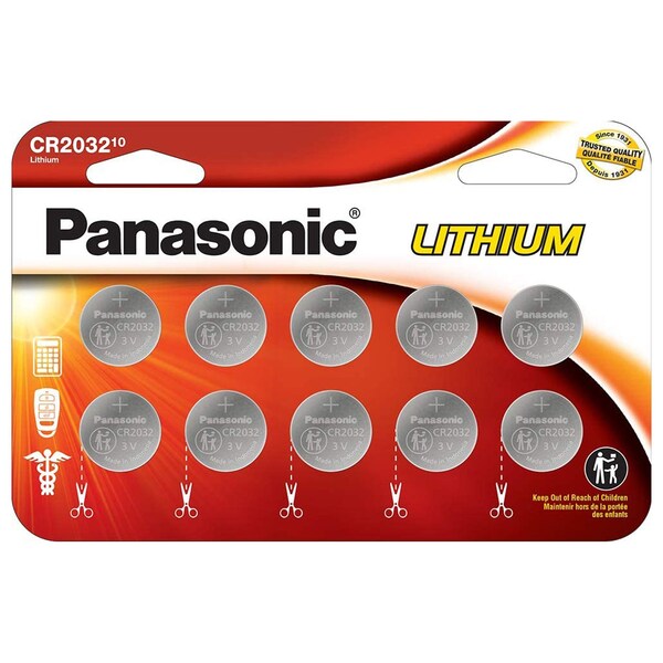 Panasonic 3V Lithium Coin Cell Battery CR2032 Replaces DL2032 KL2032, PK 10 - CR2032PA/10BW