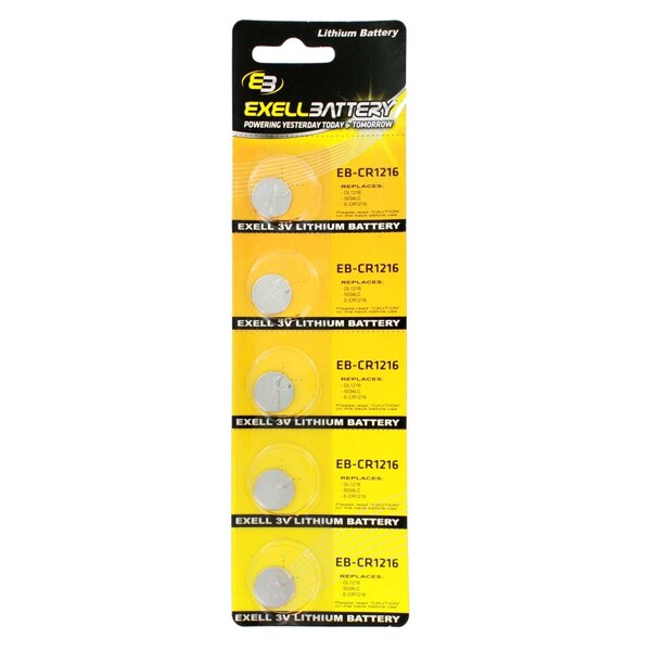 Exell Battery 5pack Exell 3V Lithium Coin Cell Battery Replaces DL1216 - EB-CR1216