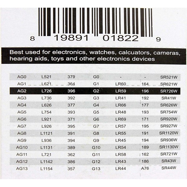 Exell Battery 10pk Exell Alkaline 1.5V Watch Battery Replaces AG2 LR726 396 - EB-L726