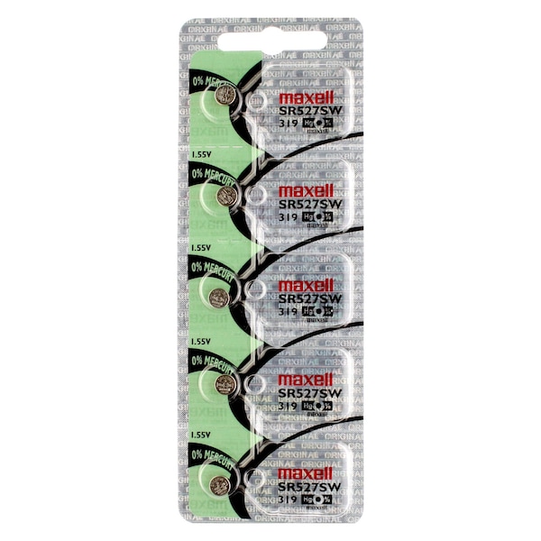 Maxell Silver Oxide Watch Battery SR527SW Low Drain Replaces 319, PK 5 - SR527SW