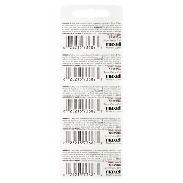 Maxell Silver Oxide Watch Battery SR527SW Low Drain Replaces 319, PK 5 - SR527SW