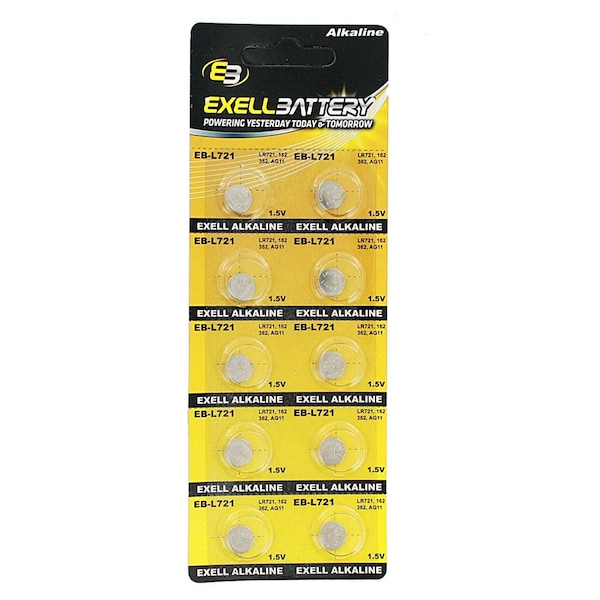 Exell Battery 10pk Exell Alkaline 1.5V Watch Battery Replaces AG11 LR721 361 - EB-L721