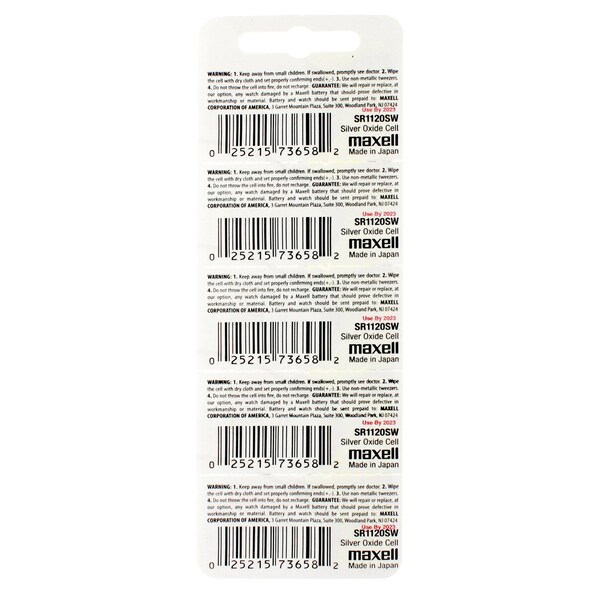 Maxell Silver Oxide SR1120SW Low Drain Watch Battery Replaces 381, LR1120, PK 5 - SR1120SW