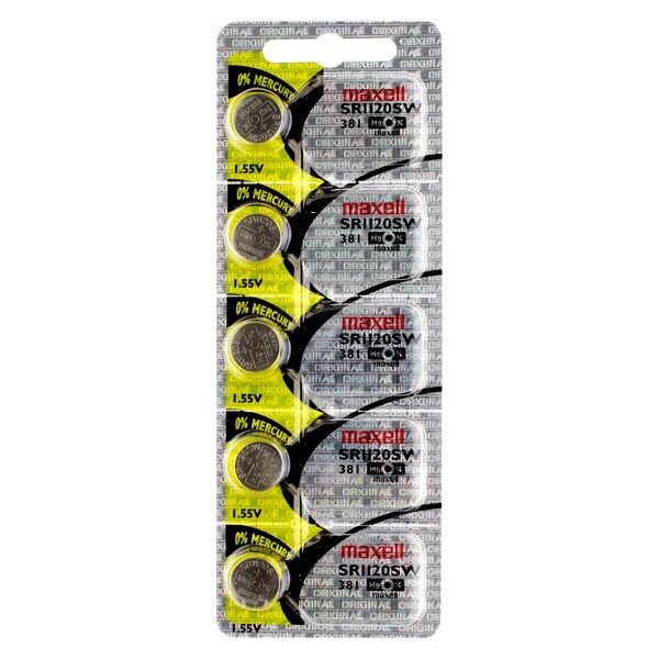 Maxell Silver Oxide SR1120SW Low Drain Watch Battery Replaces 381, LR1120, PK 5 - SR1120SW