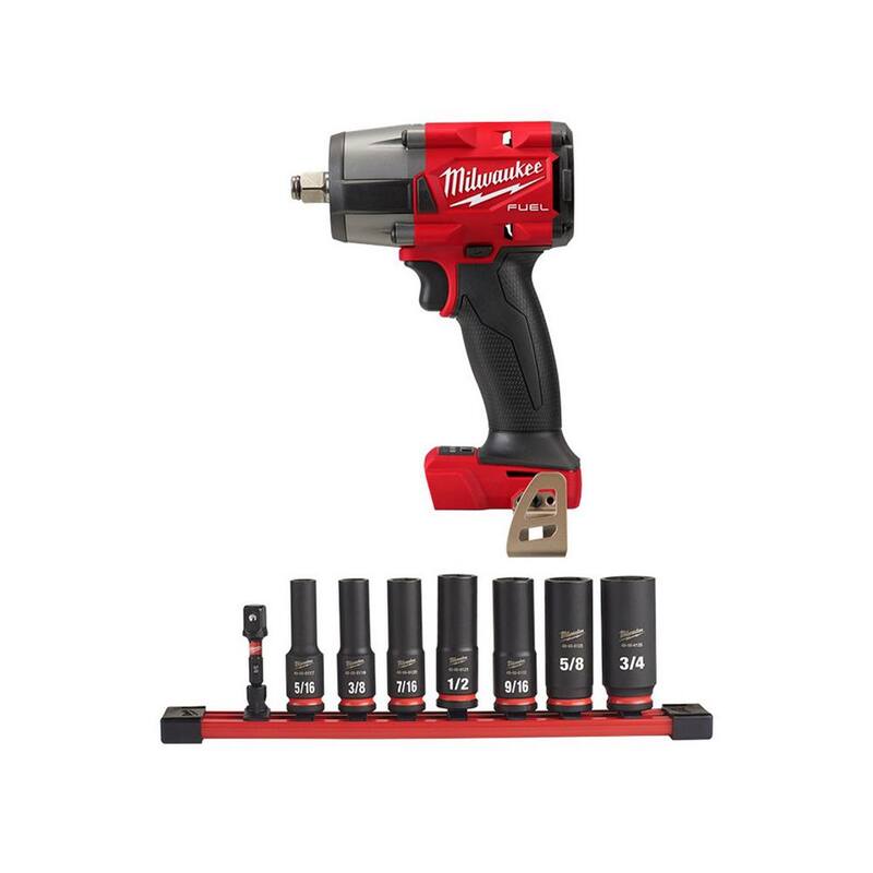 Milwaukee M18 FUEL GEN-2 18V Lithium-Ion Mid Torque Brushless Cordless 1/2 in. Impact Wrench with Socket Set (8-Piece) - 2962-20-49-66-7024

Llave de impacto inalámbrica Milwaukee M18 FUEL GEN-2 de 18V de torsión media con motor sin escobillas de iones de litio de 1/2 pulgada, con juego de dados (8 piezas) - 2962-20-49-66-7024