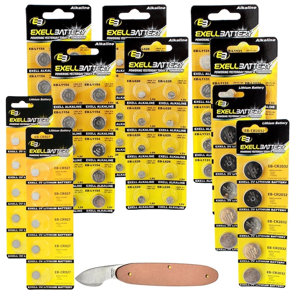 Exell Battery 81pc Essential Batteries Kit CR2032 CR927 L626 L1154 L1131 & Watch Opener - EB-KIT-129