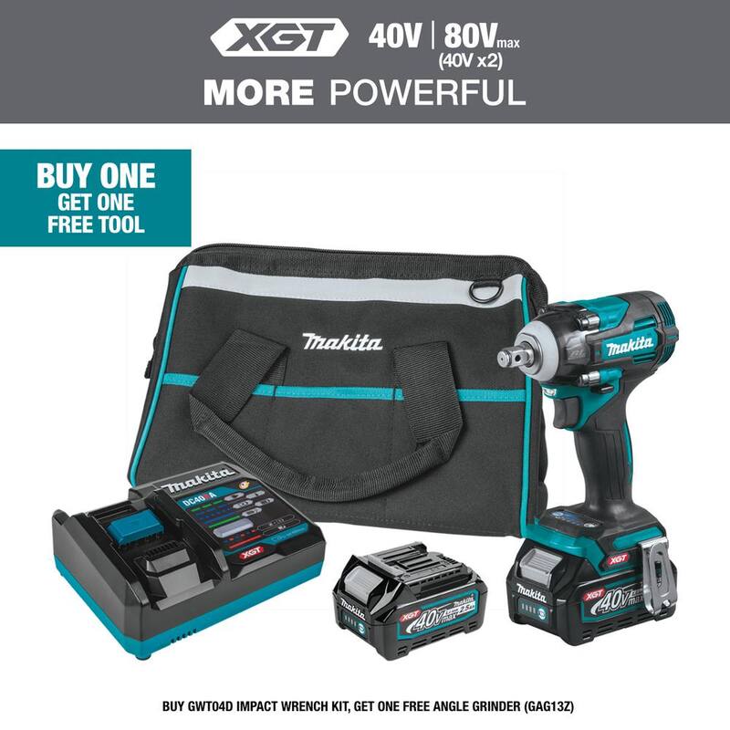 Juego de Llave de Impacto sin Escobillas Inalámbrica Makita 40V Max XGT de 4 Velocidades 1/2 pulg. con Anillo de Fricción, 2.5Ah - GWT04D