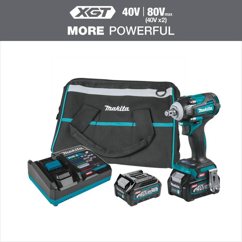 Juego de Llave de Impacto sin Escobillas Inalámbrica Makita 40V Max XGT de 4 Velocidades 1/2 pulg. con Anillo de Fricción, 2.5Ah - GWT04D