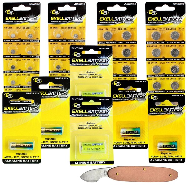Exell Battery 47pc Essential Batteries Kit CR123A 23A A28PX L626 L1154 & Watch Opener - EB-KIT-107