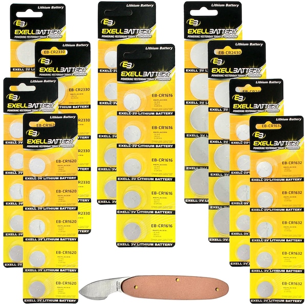 Exell Battery 51pc Essential Batteries Kit CR1632 CR1620 CR1616 CR2330 CR2430 & Watch Opener - EB-KIT-126