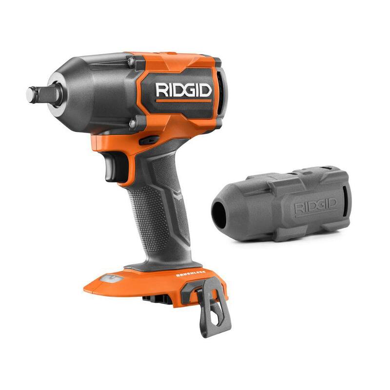 Llave de impacto inalámbrica RIDGID 18V sin escobillas de 1/2 pulgada (herramienta únicamente) y bota protectora - R86012B-AC13B01N