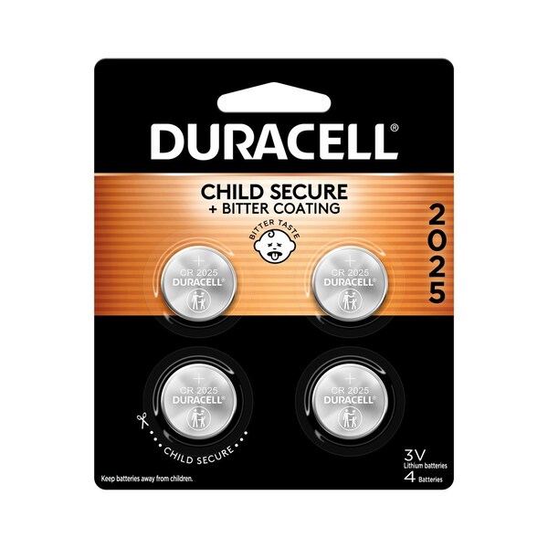 Duracell DL2025B4PK Specialty Lithium Coin - Bitterant, 4 Pack - 41333-66390
