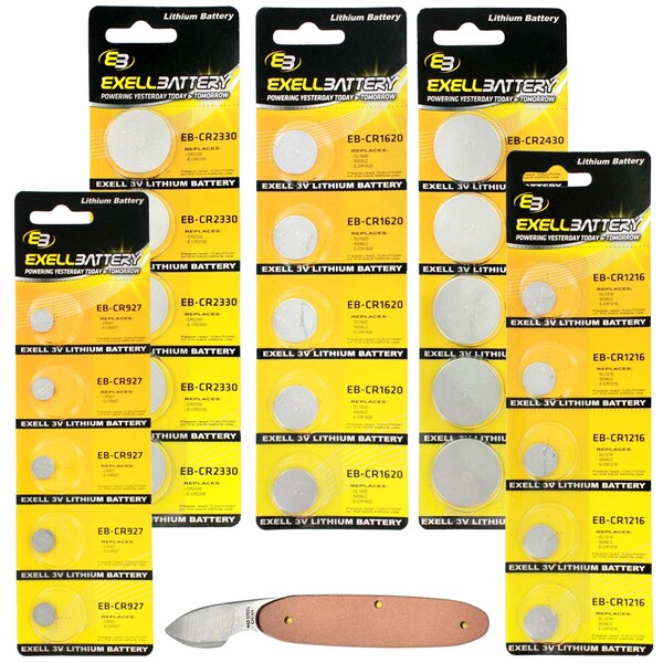 Exell Battery 26pc Essential Batteries Kit CR2430 CR927 CR1216 CR1620 CR2330 & Watch Opener - EB-KIT-123