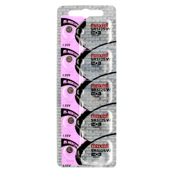 Maxell Silver Oxide Watch Battery SR512SW Low Drain Replaces 335, PK 5 - SR512SW