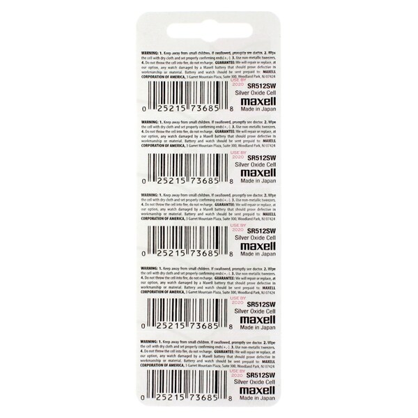 Maxell Silver Oxide Watch Battery SR512SW Low Drain Replaces 335, PK 5 - SR512SW