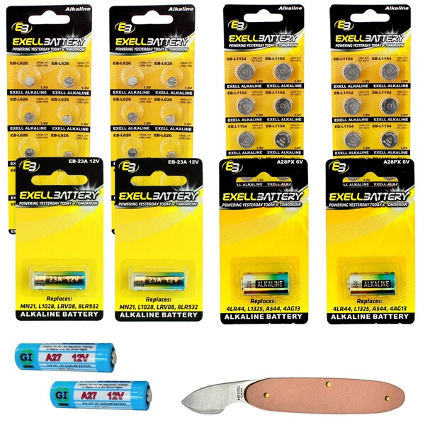 Exell Battery 47pc Essential Batteries Kit 23A A28PX L1154 CR2032 CR2025 & Watch Opener - EB-KIT-109