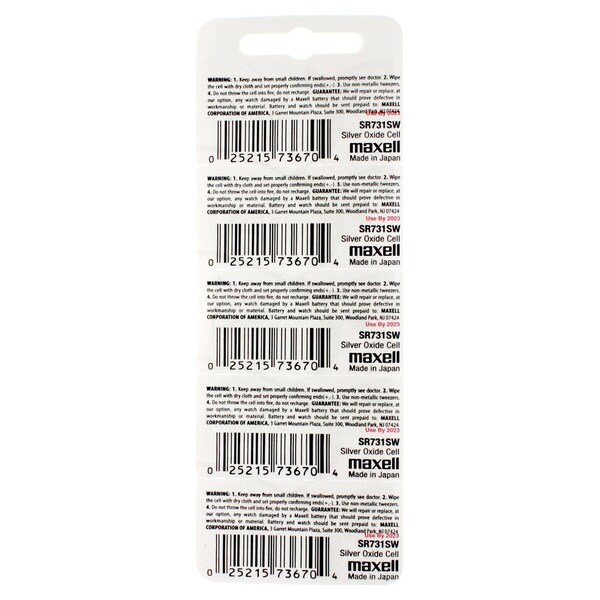 Maxell Silver Oxide Watch Battery SR731SW Low Drain Replaces 329, PK 5 - SR731SW