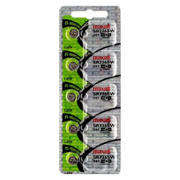 Maxell Silver Oxide SR726SW Low Drain Watch Battery Replace 397, 10L102, PK 5 - SR726SW