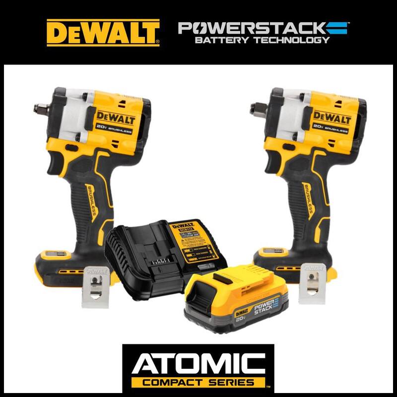 Llave de impacto inalámbrica DEWALT de 20V 1/2 in., Llave de impacto de 20V 3/8 in., y kit de inicio de batería POWERSTACK de 20V - DCF921BW923034C.
