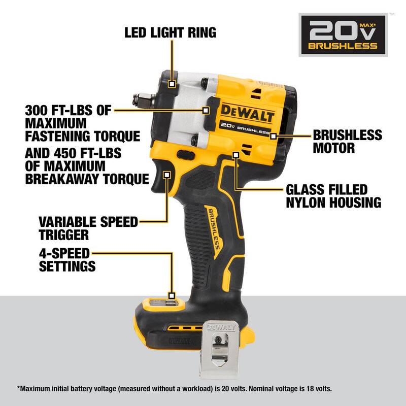 Llave de impacto inalámbrica DEWALT de 20V 1/2 in., Llave de impacto de 20V 3/8 in., y kit de inicio de batería POWERSTACK de 20V - DCF921BW923034C.