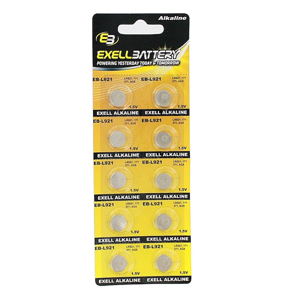 Exell Battery 10pk Exell Alkaline 1.5V Watch Battery Replaces AG6 LR920 370 - EB-L921