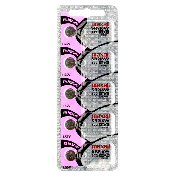 Maxell Silver Oxide SR916W High Drain Watch Battery Replaces 372, D370/371, PK 5 - SR916W