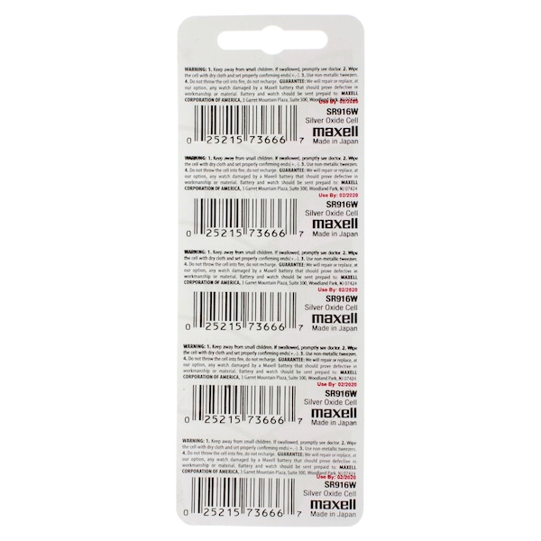 Maxell Silver Oxide SR916W High Drain Watch Battery Replaces 372, D370/371, PK 5 - SR916W