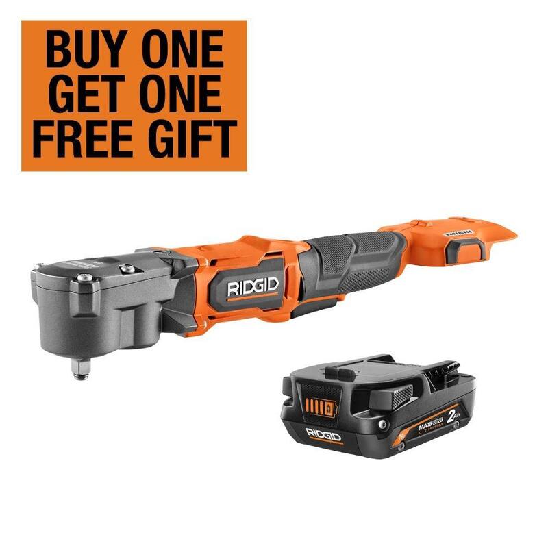Llave de impacto angular derecha inalámbrica subcompacta sin escobillas de 18V RIDGID de 3/8 de pulgada con batería de iones de litio de salida máxima de 2.0 Ah - R8720B-AC840020