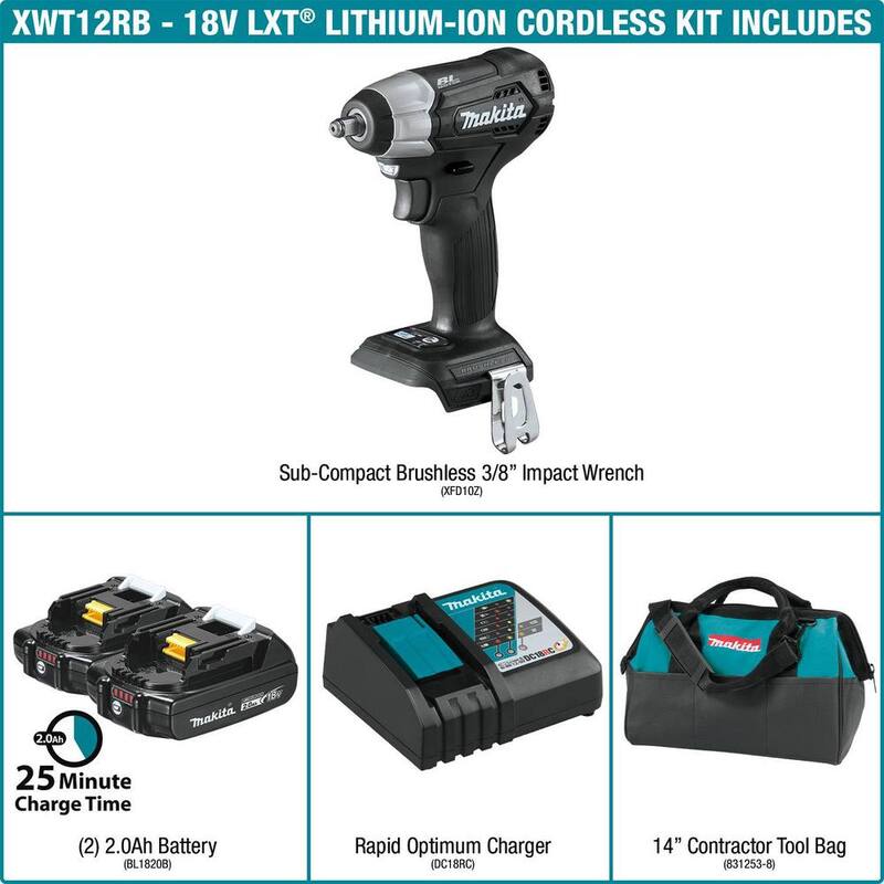 Juego de llave de impacto inalámbrica sin escobillas de iones de litio subcompacta de 3/8 pulgadas Makita 18V LXT - XWT12RB