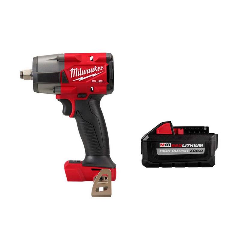 Milwaukee M18 FUEL Gen-2 Llave de Impacto Inalámbrica de iones de litio de 18V sin escobillas de medio torque de 1/2 pulgada con anillo de fricción y (1) Batería de 8.0Ah - 2962-20-48-11-1880