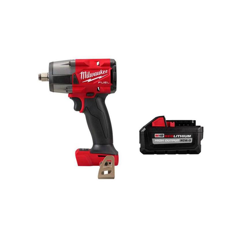 Milwaukee M18 FUEL Gen-2 Llave de Impacto Inalámbrica de iones de litio de 18V sin escobillas de medio torque de 1/2 pulgada con anillo de fricción y (1) Batería de 8.0Ah - 2962-20-48-11-1880