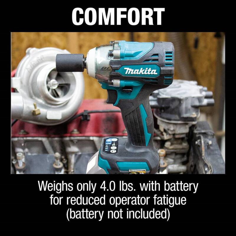 Llave de impacto para uso general inalámbrica de 4 velocidades de 1/2 pulgadas sin escobillas y con batería de iones de litio de 18V LXT de Makita con yunque de retención (Herramienta solamente) - XWT15XVZ.